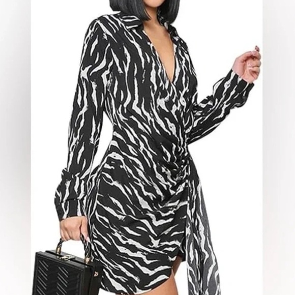 House Of Harlowe 1960 Long Sleeve Black And White Wrap Dress Size Large EUC! - Picture 13 of 13